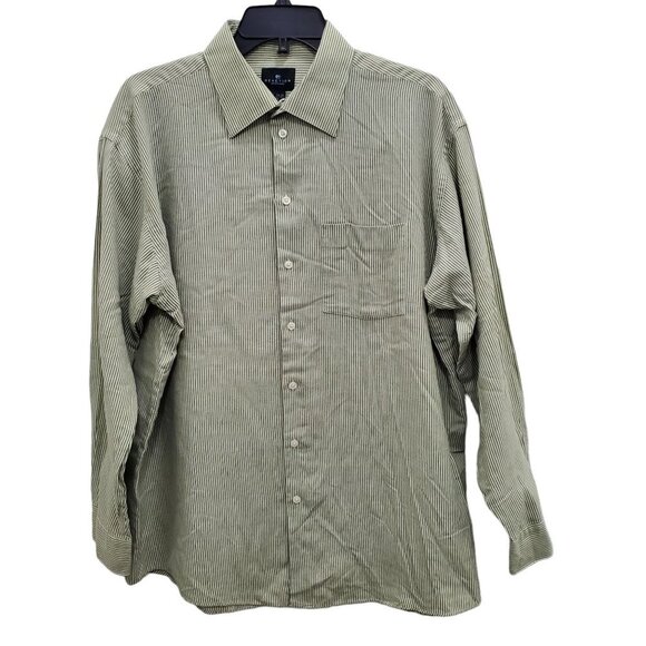 Kenneth Cole Reaction Men's Vintage Green Stripe LS Button Up Shirt XL 17-34/35 - Picture 1 of 5